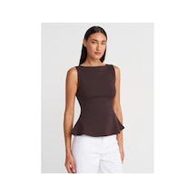 Dilvin 21001 Kayık Yaka Peplum Top-koyu Kahve