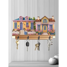 30x16 Cm 2d Ahşap Dört Metal Kancalı Uv Baskılı Mdf Duvar Askılığı Anaharlık Duvar Dekoratif Çok Renkli