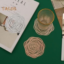 Placemat Hollow Out Tasarım Isıya Dayanıklı Pratik Yurt İçin İyi Gül Çiçek Şekilli Masa Mat Gül Altın