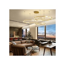 Eskitme Gold 4'lü Halka Led 6500k Soğuk Beyaz Sarkıt Modern Avize