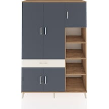 Hyperion Dolap 10 Raflı Tek Çekmeceli 5 Kapaklı 132x44x195 Çam-antrasit/aytaşı Antrasıt/aytası