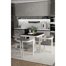 Avvio Bianco Lake Mdf Ayak Tokyo Demonte Sandalye 80x80 Yemek Masası Mutfak Masası 4 Kişilik Siyah Mermer