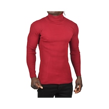 Deepsea Erkek Bordo İnce Fitilli Tam Boğazlı Balıkçı Yaka Tüylenmeyen Triko Kazak 2505498 Bordo