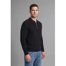 Defacto Yarım Fermuarlı Polo Yaka Standart Fit Triko Kazak H7182ax26aubk81 Siyah-bk81