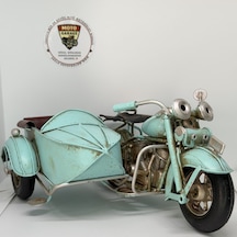 Nostaljik Sepetli Buz Mavisi Klasik Motosiklet - 1:18 Ölçek 12cm Dekoratif Model