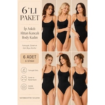 Loule Kadın 6'lı %95 Pamuklu İnce Askılı Alttan Kancalı Body Siyah