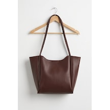 Unika Boutique Kadın Kahverengi Suni Deri Geniş Tote Omuz Çantası Bordo