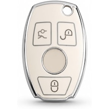 Autohan Keys Mercedes İle Uyumlu 2001-2016 Be Tipi Nano Anahtar Kılıfı, Beyaz, Gümüş Renk