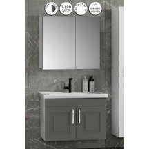 Salkım 80 Cm Beyaz-füme Balon Mdf Seramik Lavabolu Asma Banyo Dolabı Takımı Beyaz - Füme