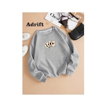 Tarzsokak İskambil Renkli Oversize Bisiklet Yaka Pamuklu Sweatshirt Gri