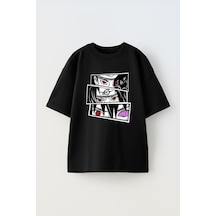 Thewert Unisex Uchiha Eyes By Feringrh Tasarım Baskılı Pamuk Sıyah Oversize T-shirt Siyah