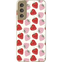 Samsung Galaxy S21 Fe Uyumlu Kırmızı Pembe Çilekler Baskılı Silikon Kılıf Renkli