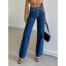 Yüksek Bel Palazzo Fit Kadın Kot Pantolon Mavi Mavi