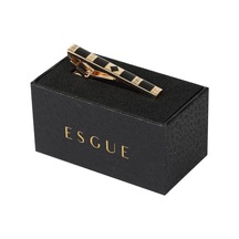 Esgue Gold Siyah Renk Geometrik Parçalı Modern Kravat Klipsi Km:1260 Lacivert - Gri