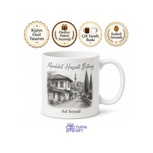 Karakalem Memleket Baskılı Kupa Bardak Nostalji Hediye Porselen Mug Beyaz / Çok Renkli