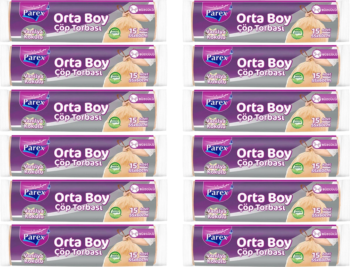 Büzgülü Çöp Torbası Vanilya Kokulu Orta Boy 15'li 55 X 60 Cm Onikili Paket