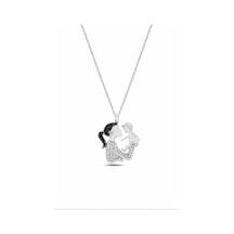 Çekirdekjewelry Anne Ve Çocuk Siluet Kolye Rodyum Renk Zirkon Taşlı Zarif Tasarım Gri