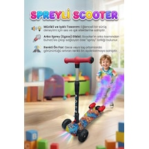 Işıklı Sesli Duman Atan 100 Kg Taşıma Kapasiteli Desenli Büyük Boy 3 Tekerlekli Çocuk Scooter Çok Renkli