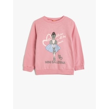 Koton Sweatshirt Balerin Baskılı Sim Detaylı Bisiklet Yaka Uzun Kollu Pembe 5wmg10062ak Gülkurusu
