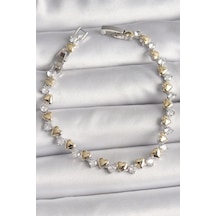 Pirinç Gümüş Renk Zirkon Taşlı Gold Kalpli Vıp Seri Kadın Bileklik - Tj-bb6714 Gümüş