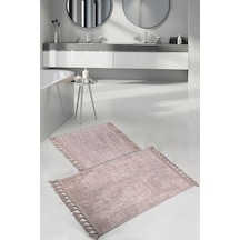 Nova Kahve 60x100 + 50x60 Cm 2'li Köşeli Ponpon Saçaklı Banyo Hal Çok Renkli
