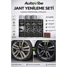Özel Üretim Gun Metal Jant Yenileme Seti 3aşamalı Astar+2jantboyası+vernik+keçe Profesyonel Boya Kit