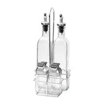 Tantitoni Metal Standlı 4lü Cam Sosluk Seti - Koruma Kapaklı 500ml/100ml Şeffaf