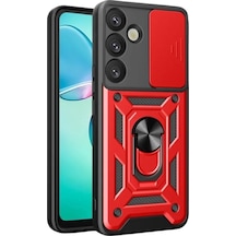 Newface Samsung Galaxy S25 Plus Kılıf Pars Lens Yüzüklü Silikon - Kırmızı