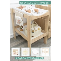 Mordesign Bebek 4'lü Avantajlı Set, Bebek Alt Değiştirme Masası, Pedi, Bağlamalı /sepet Organizer, Kahverengi