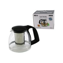 900ml Cam Demlik Çelik Süzgeçli - Plastik Kulp - Kapak - Krom Çerçeve 4801 Çok Renkli