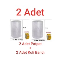2 Adet Balonlu Naylon 50cmx50m + 2 Adet Koli Bandı Ambalaj Naylonu Patpat Pıtpıt Havalı Naylon
