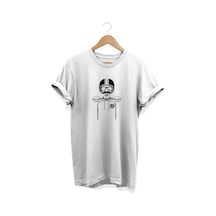 Kask Baskılı Beyaz T-shirt Beyaz