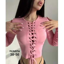 Aizum Bağcıklı Kollu Y2k Crop Top 201345980 Pembe