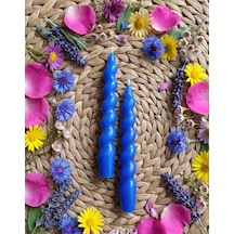 Mavi Renkli Spiral, Burgulu Pinterest Model Şamdan Mum 2' Li Set