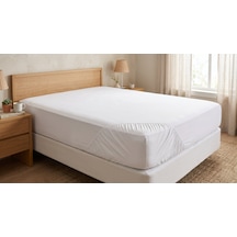 Premium Beyaz Çift Kişilik Lastikli Çarşaf %100 Pamuklu Yumuşak Dokulu Lastikli Fitted Çarşaf Nefes Alabilen, Terletmeyen, Kaymaz, Dayanıklı Yastık Kılıfsız