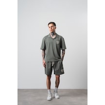 Erkek La Dolce Vita Yazılı Regular Fit T-shirt Şort Takım Haki