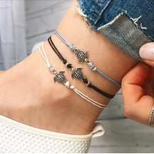 Siyah Bohemian Retro Kaplumbağa Kolye Halhal Bilezikler İşi Dokuma Deri Trendy Bilezik Halhal Siyah