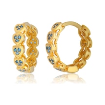 Gümüş Kalpli Zirkon Taşlı Halka Kadın Küpe Gold - Rose Gold