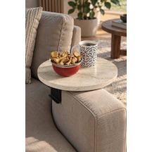 Sulorahome Ekru Traverten Desenli Koltuk Kolu Yan Sehpa 34 Cm