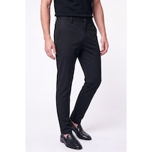 Comfort Fit Beli Lastikli Esnek Keten Siyah Pantolon P 1221