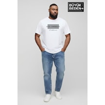 Superlife Erkek Büyük Beden Los Angeles Baskılı 3xl-6xl Bisiklet Yaka Tshırt Spr26bts510-18 Beyaz