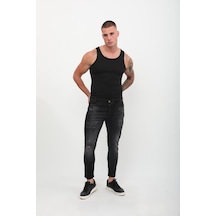 Blue White Erkek Skinny Fit Yırtık Detaylı Jean Siyah 27