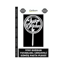 Delux Serisi İyiki Doğdun Yuvarlakl Çerçeveli Gümüş Pasta Pleksi Etkinlik Kutlama Süsleri Parti +3