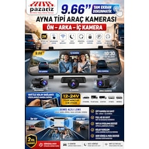 9.66 İnç 3 Kameralı Dikiz Aynası Araç Kamerası 2k Full Hd Dokunmatik Ekran Wifi Gece Görüş Geri Park Kamerası G-sensör Loop Kayıt 12-24v Ticari Araç Uyumlu Türkçe Dil