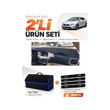 Volvo V40 2012-2019 Uyumlu Torpido Örtüsü + Tay Tüyü Bagaj Çantası + Sticker Seti - Siyah Mavi