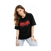 Baskılı T-shirt Yazlık Kısa Kol Bisiklet Yaka Rahat Kalıp Tişört - Siyah Siyah