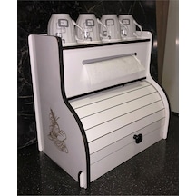 Ekmeklik New Bread Box,Havlu Peçetelik Saklama Gözlü, Baharatlık Rafı, Dekoratif Demonte Peçetelik Beyaz