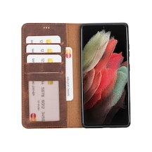 Galaxy S21 Ultra Uyumlu Manyetik Hakiki Deri Cüzdan Kılıf ,cüzdan Taşımaya Son, Kredi Kart Yuvalı siyah