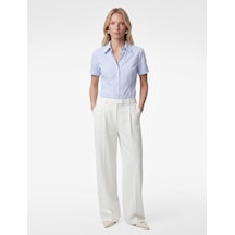 Koton Slim Fit Klasik Yaka Kısa Kollu Çizgili Poplin Gömlek Mavi Çizgili 6sak60022uw Antrasit