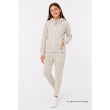 Pina Kids Kız Çocuk Scuba Unlimited Çift Şeritli Kapüşonlu Reglan Kol Dalgıç Kumaş Eşofman Takımı Esf7023 Krem